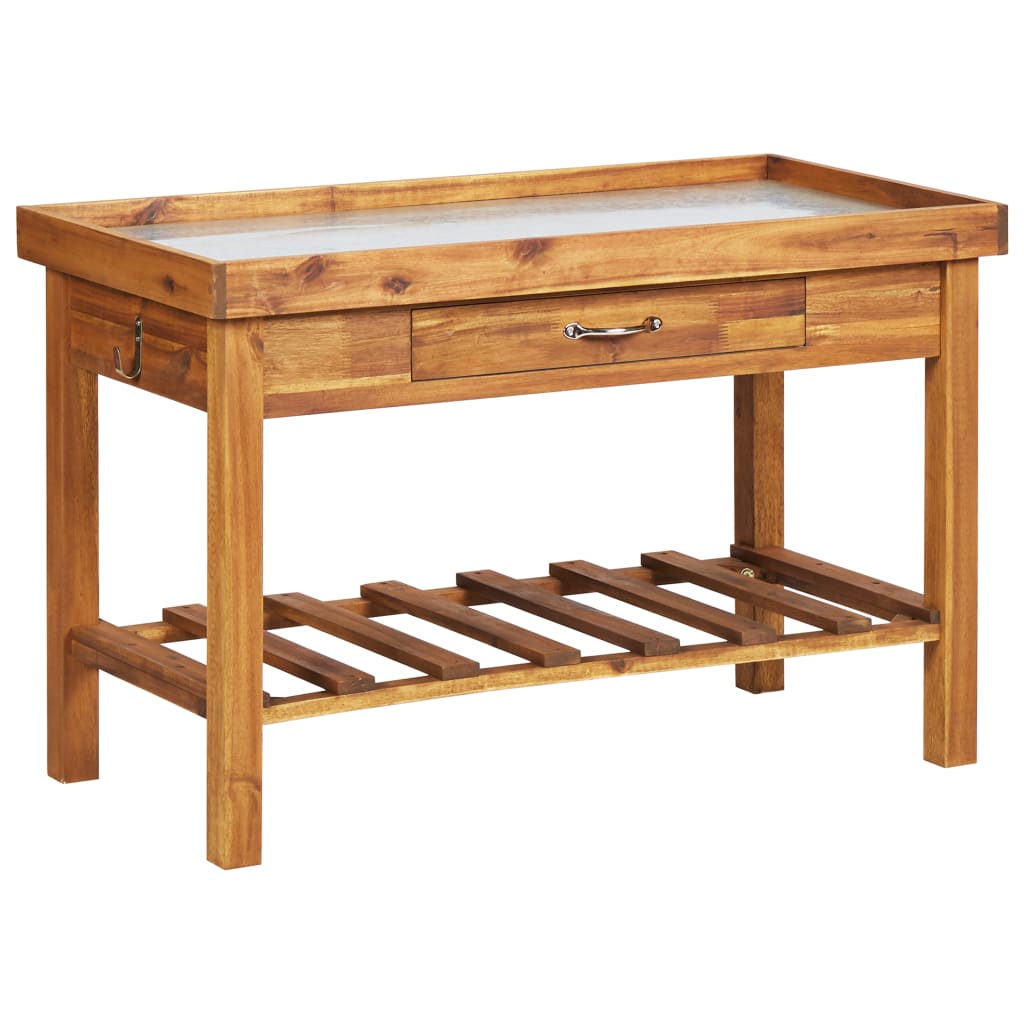 NNEVL Garden Work Bench with Zinc Top Solid Acacia Wood