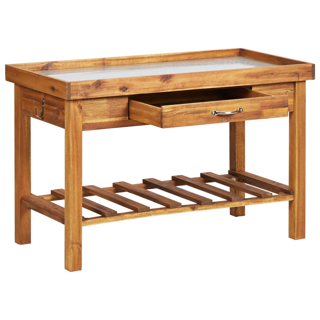 NNEVL Garden Work Bench with Zinc Top Solid Acacia Wood