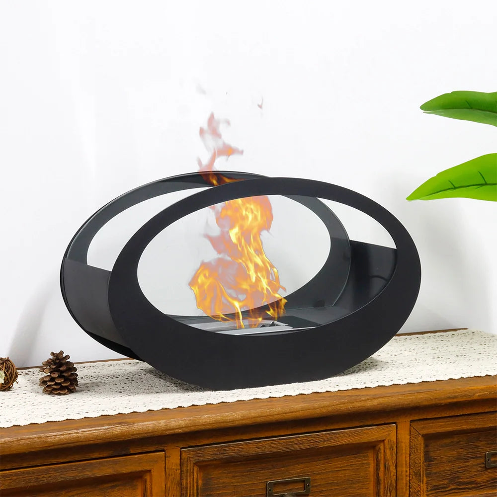 16x9.5"Black Metal Tabletop Fireplace（Currently available in Europe）